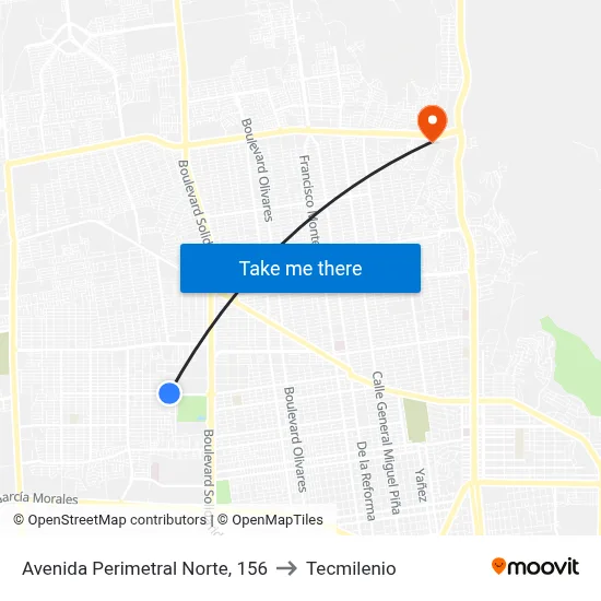 Avenida Perimetral Norte, 156 to Tecmilenio map