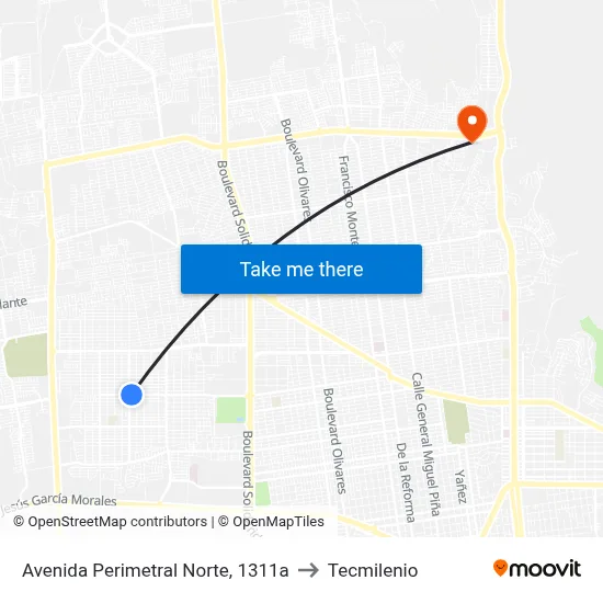 Avenida Perimetral Norte, 1311a to Tecmilenio map