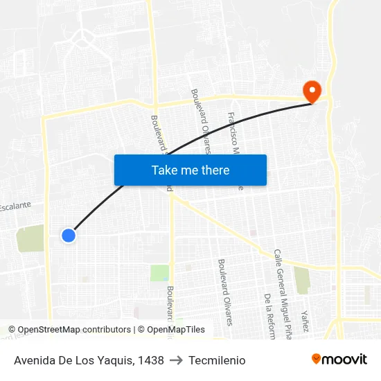 Avenida De Los Yaquis, 1438 to Tecmilenio map