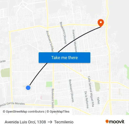 Avenida Luis Orcí, 1308 to Tecmilenio map