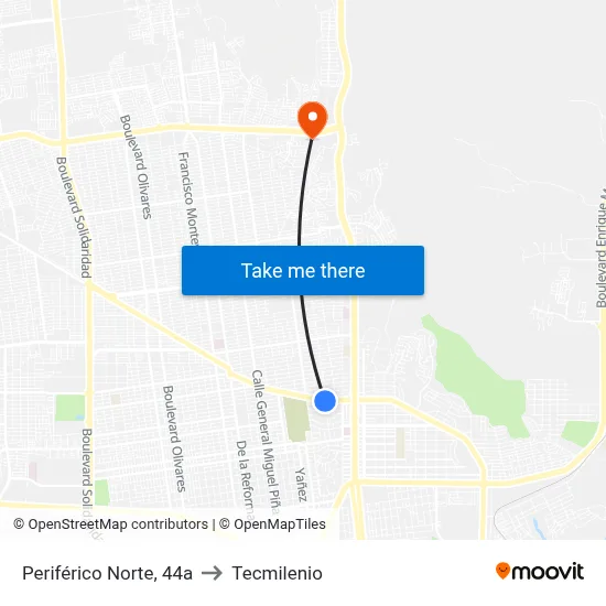 Periférico Norte, 44a to Tecmilenio map