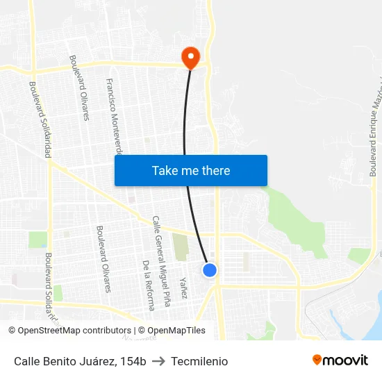 Calle Benito Juárez, 154b to Tecmilenio map