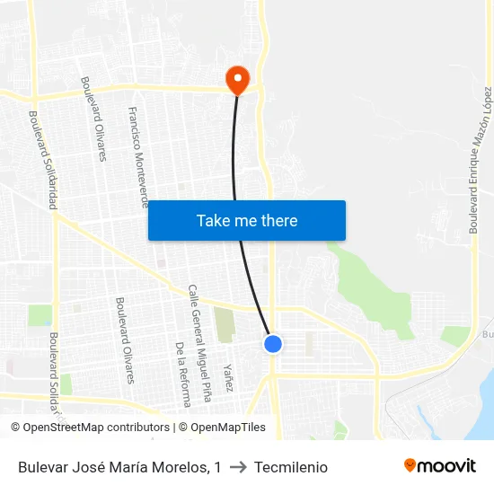 Bulevar José María Morelos, 1 to Tecmilenio map