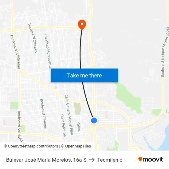 Bulevar José María Morelos, 16a-S to Tecmilenio map
