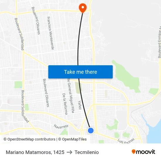 Mariano Matamoros, 1425 to Tecmilenio map
