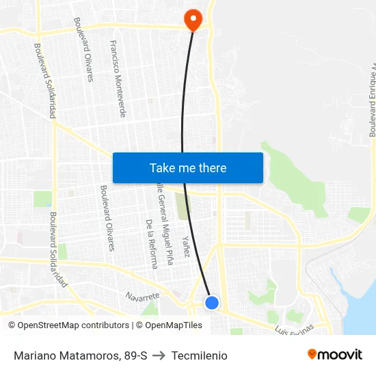 Mariano Matamoros, 89-S to Tecmilenio map