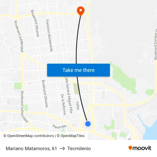 Mariano Matamoros, 61 to Tecmilenio map