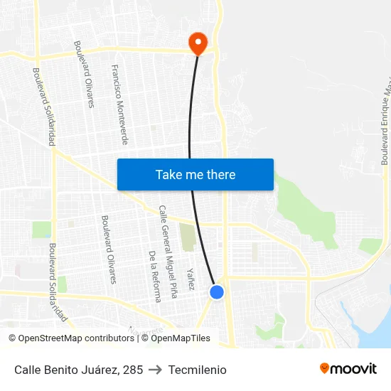 Calle Benito Juárez, 285 to Tecmilenio map