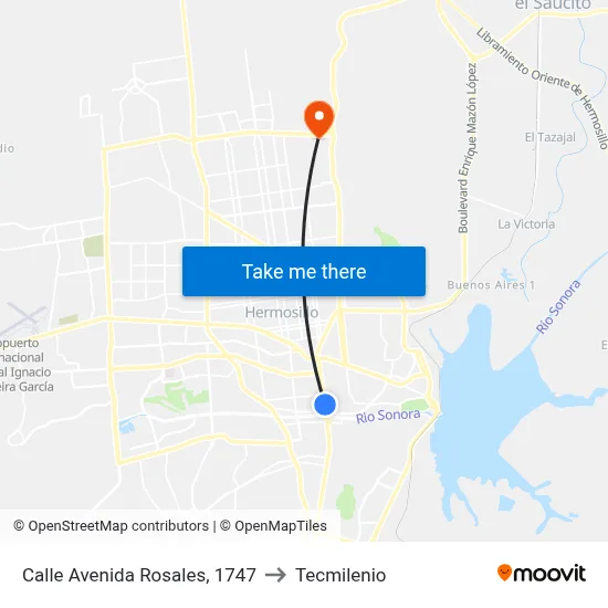 Calle Avenida Rosales, 1747 to Tecmilenio map