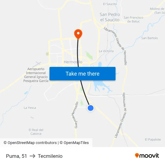 Puma, 51 to Tecmilenio map