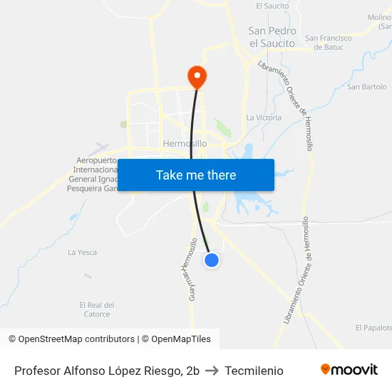 Profesor Alfonso López Riesgo, 2b to Tecmilenio map