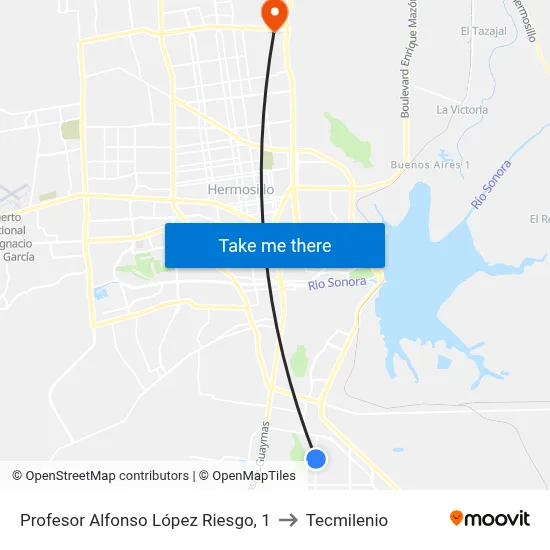 Profesor Alfonso López Riesgo, 1 to Tecmilenio map