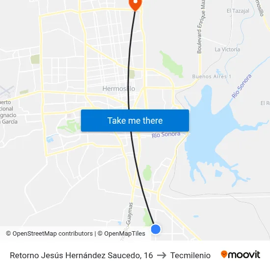 Retorno Jesús Hernández Saucedo, 16 to Tecmilenio map