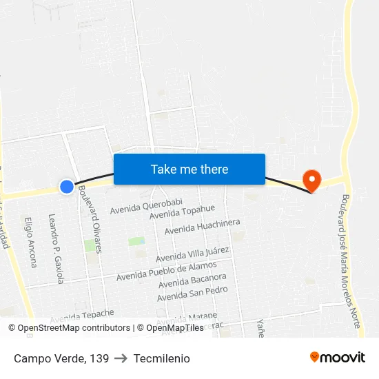 Campo Verde, 139 to Tecmilenio map