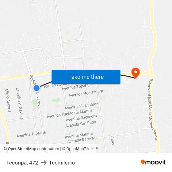 Tecoripa, 472 to Tecmilenio map