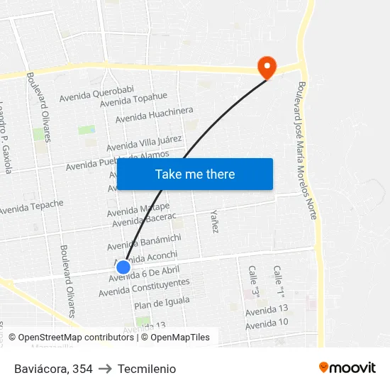 Baviácora, 354 to Tecmilenio map