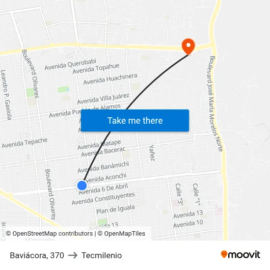 Baviácora, 370 to Tecmilenio map