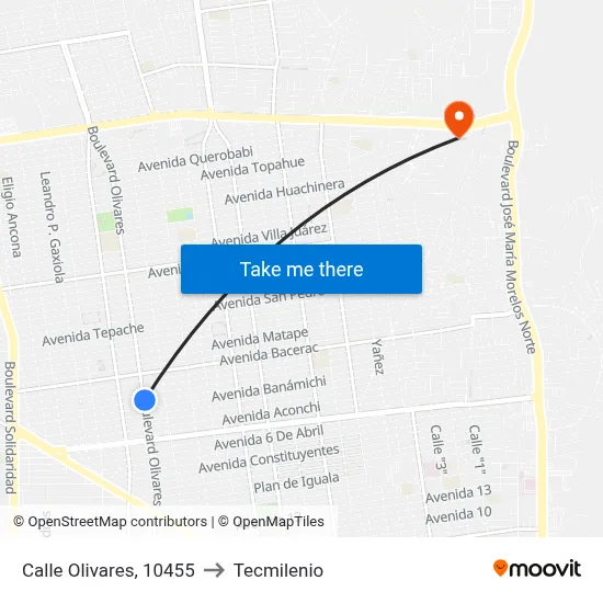Calle Olivares, 10455 to Tecmilenio map