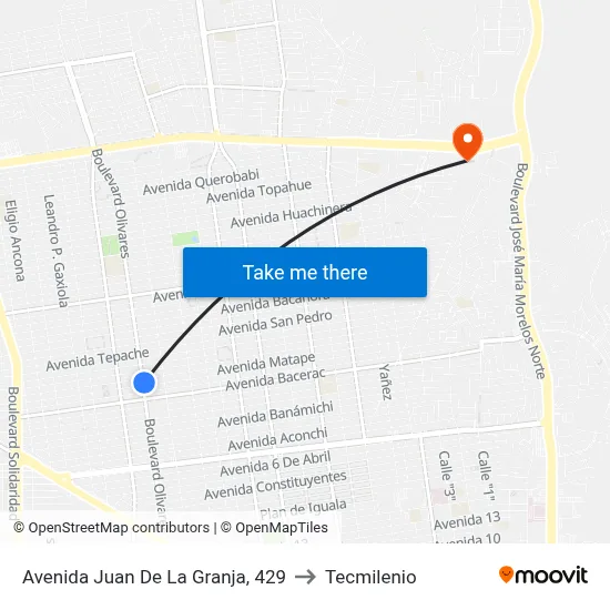 Avenida Juan De La Granja, 429 to Tecmilenio map