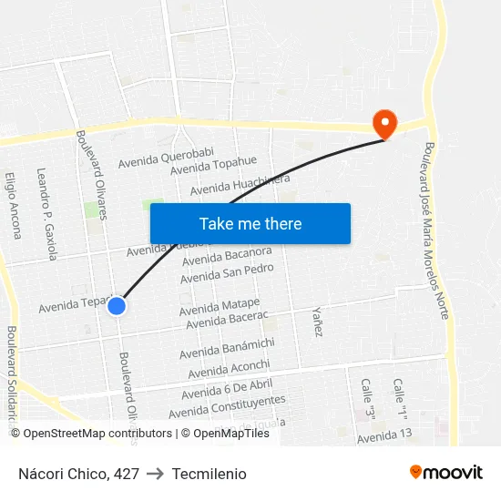 Nácori Chico, 427 to Tecmilenio map