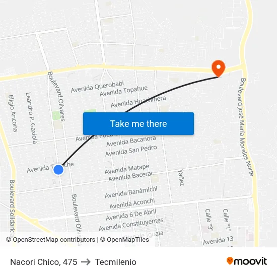 Nacori Chico, 475 to Tecmilenio map