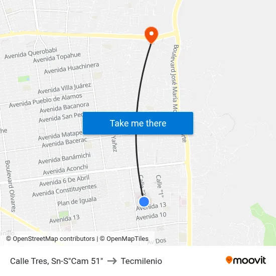 Calle Tres, Sn-S"Cam 51" to Tecmilenio map