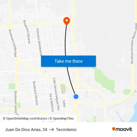 Juan De Dios Arias, 34 to Tecmilenio map