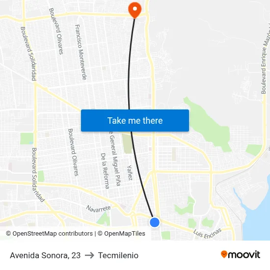 Avenida Sonora, 23 to Tecmilenio map