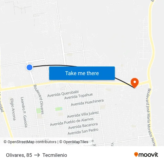 Olivares, 85 to Tecmilenio map