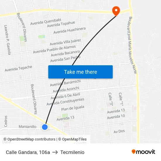 Calle Gandara, 106a to Tecmilenio map