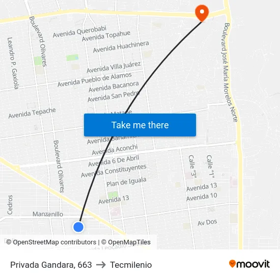 Privada Gandara, 663 to Tecmilenio map