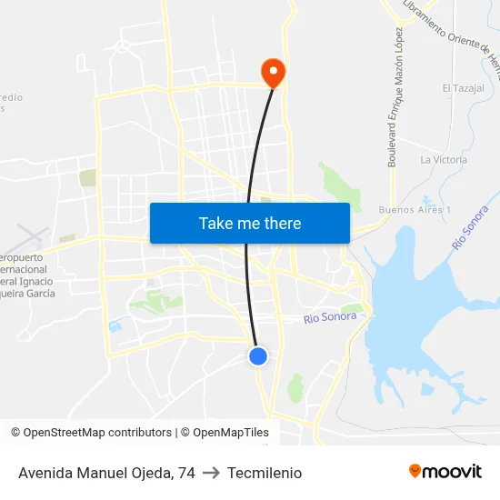 Avenida Manuel Ojeda, 74 to Tecmilenio map
