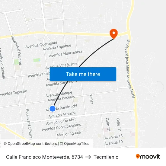 Calle Francisco Monteverde, 6734 to Tecmilenio map