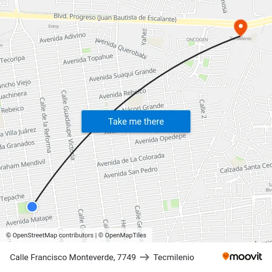 Calle Francisco Monteverde, 7749 to Tecmilenio map