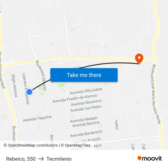 Rebeico, 550 to Tecmilenio map