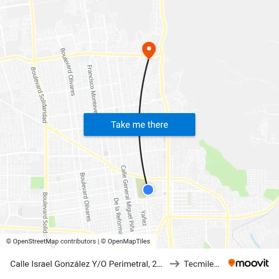 Calle Israel González Y/O Perimetral, 2650 to Tecmilenio map