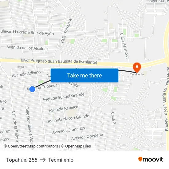Topahue, 255 to Tecmilenio map