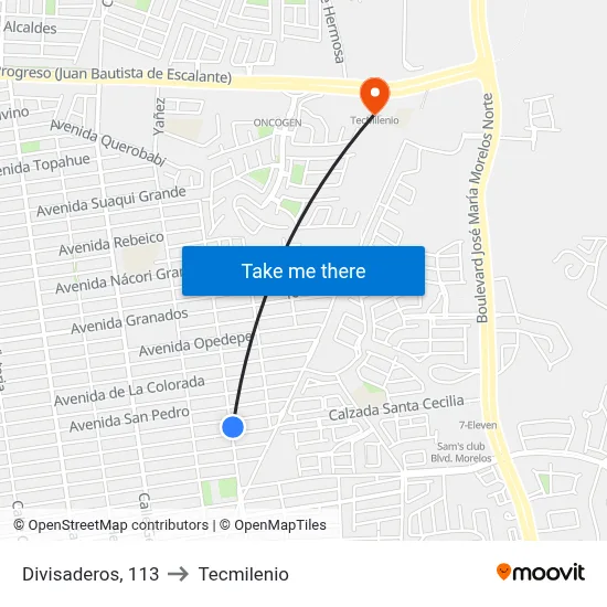 Divisaderos, 113 to Tecmilenio map
