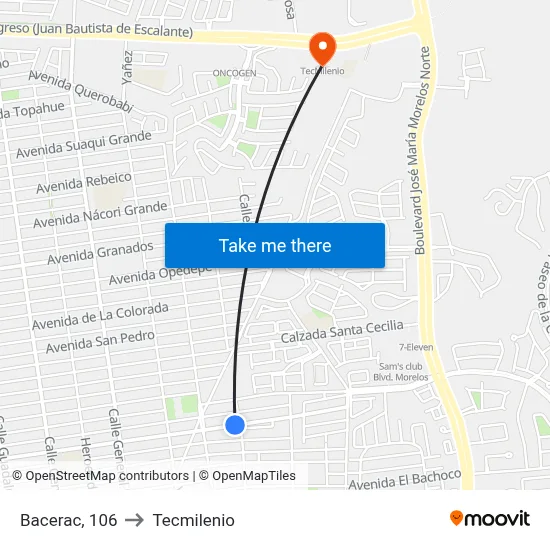 Bacerac, 106 to Tecmilenio map