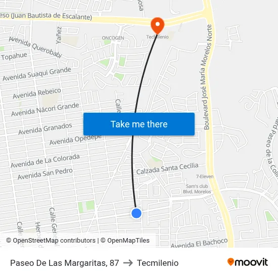 Paseo De Las Margaritas, 87 to Tecmilenio map