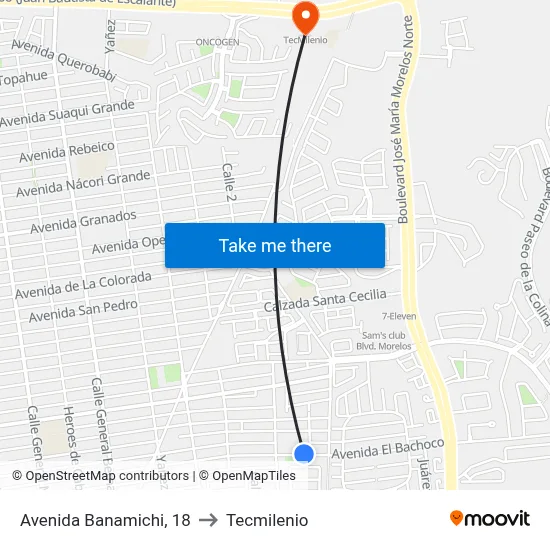 Avenida Banamichi, 18 to Tecmilenio map