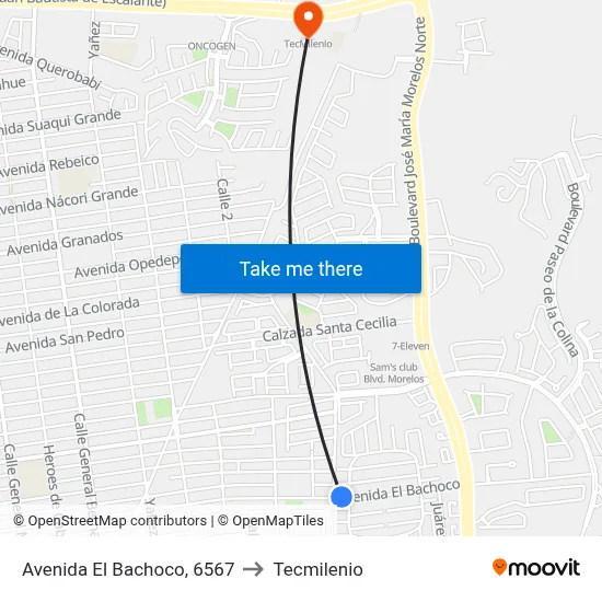 Avenida El Bachoco, 6567 to Tecmilenio map