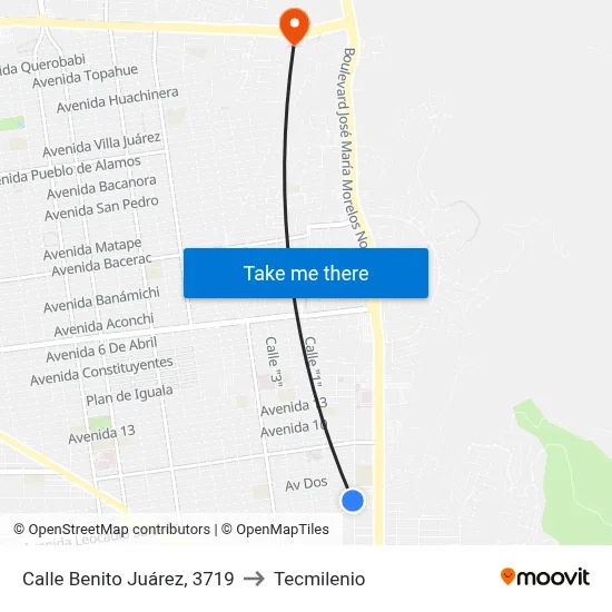 Calle Benito Juárez, 3719 to Tecmilenio map