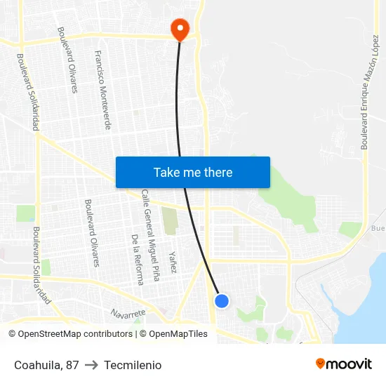 Coahuila, 87 to Tecmilenio map