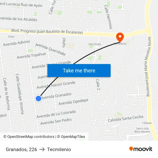 Granados, 226 to Tecmilenio map