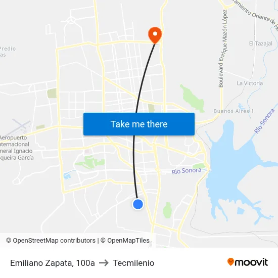 Emiliano Zapata, 100a to Tecmilenio map