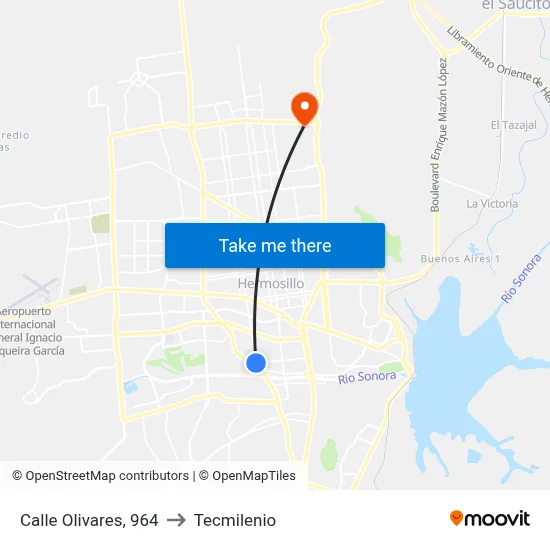 Calle Olivares, 964 to Tecmilenio map