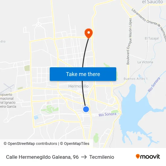 Calle Hermenegildo Galeana, 96 to Tecmilenio map