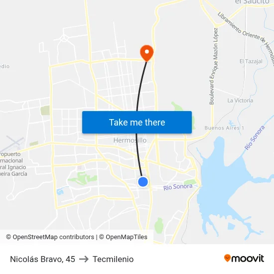 Nicolás Bravo, 45 to Tecmilenio map