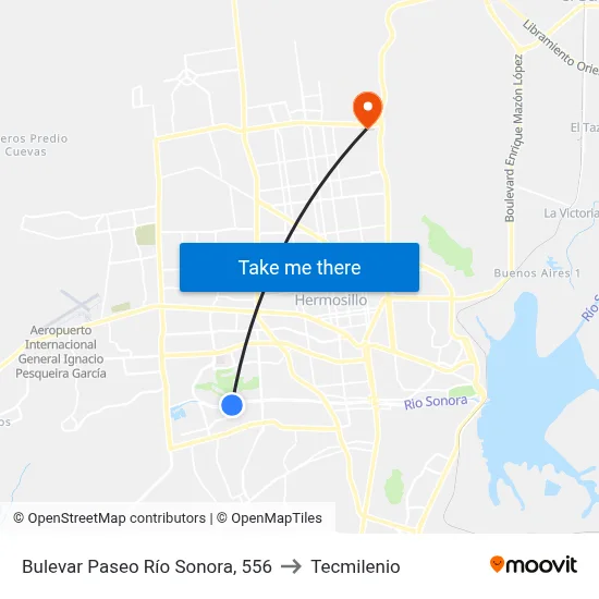 Bulevar Paseo Río Sonora, 556 to Tecmilenio map